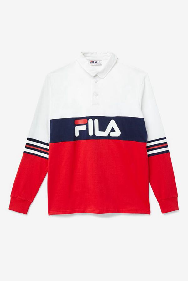 Camisas Polo Fila Homem Branco/Vermelhas/Azul Marinho - Fila Syd Manga Comprida Outlet Portugal,QADS